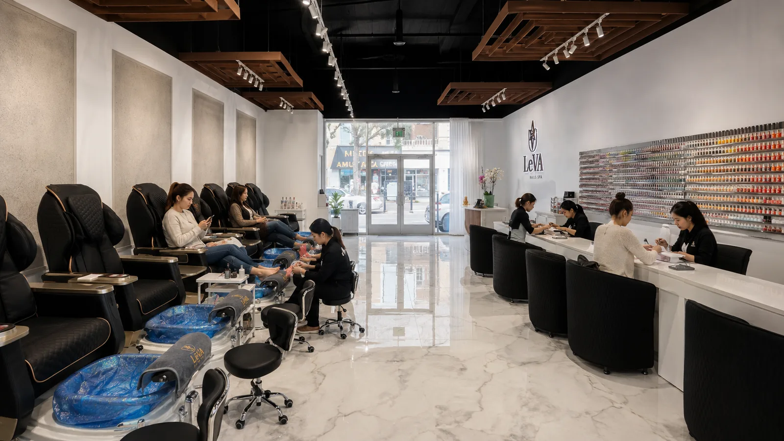 The bright open interior of LeVA Nails & Spa