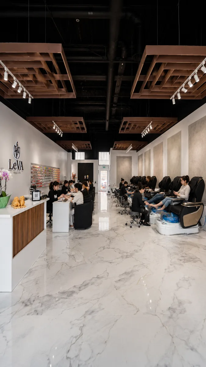 Pedicure room and client seating at LeVA